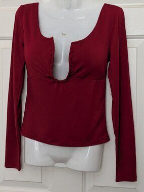 Just Polly New York Women's Red Long Sleeve Top Blouse Size M